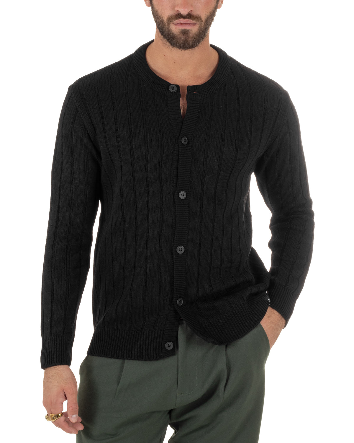 Cardigan giacca coreana uomo maglia coste verticali nero GIOSAL-M3160A