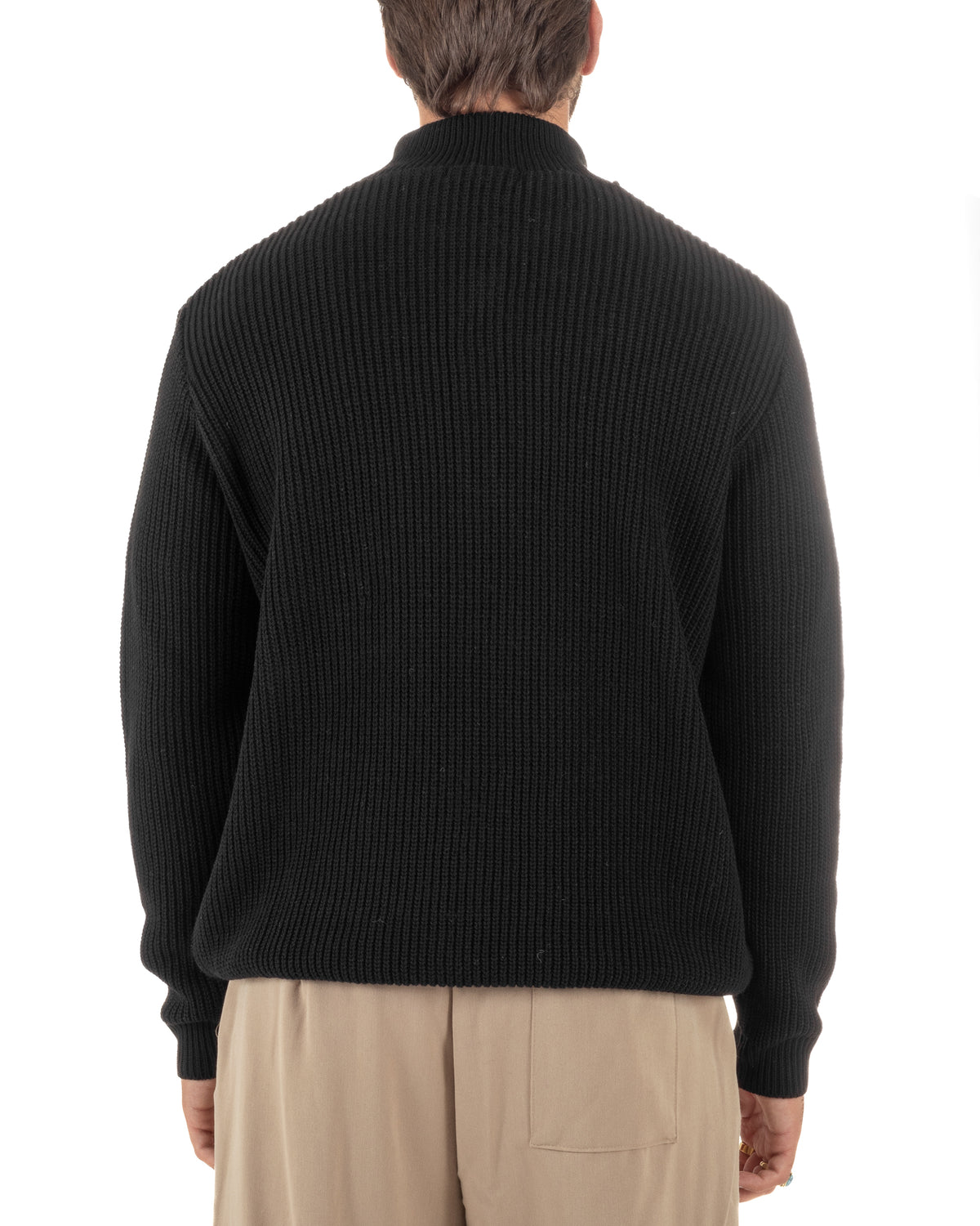 Maglioncino uomo in maglia a coste con collo alto e mezza zip nero GIOSAL-M3167A