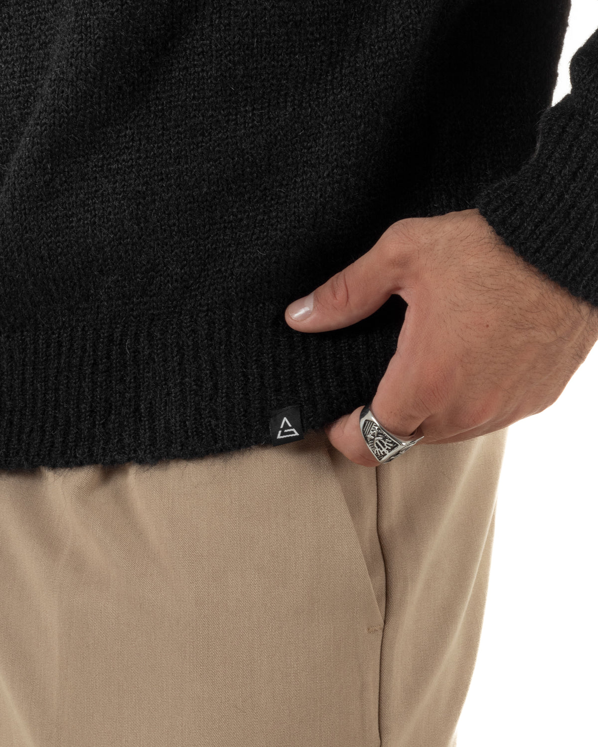 Jersey de lana de mohair para hombre de cuello redondo, punto suave, negro GIOSAL-M3171A