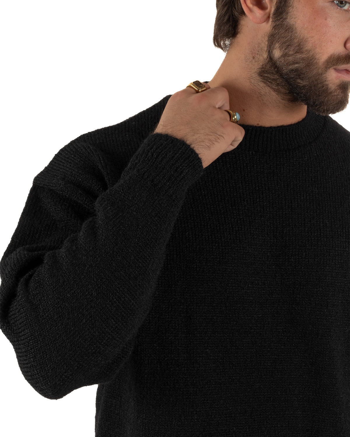 Jersey de lana de mohair para hombre de cuello redondo, punto suave, negro GIOSAL-M3171A