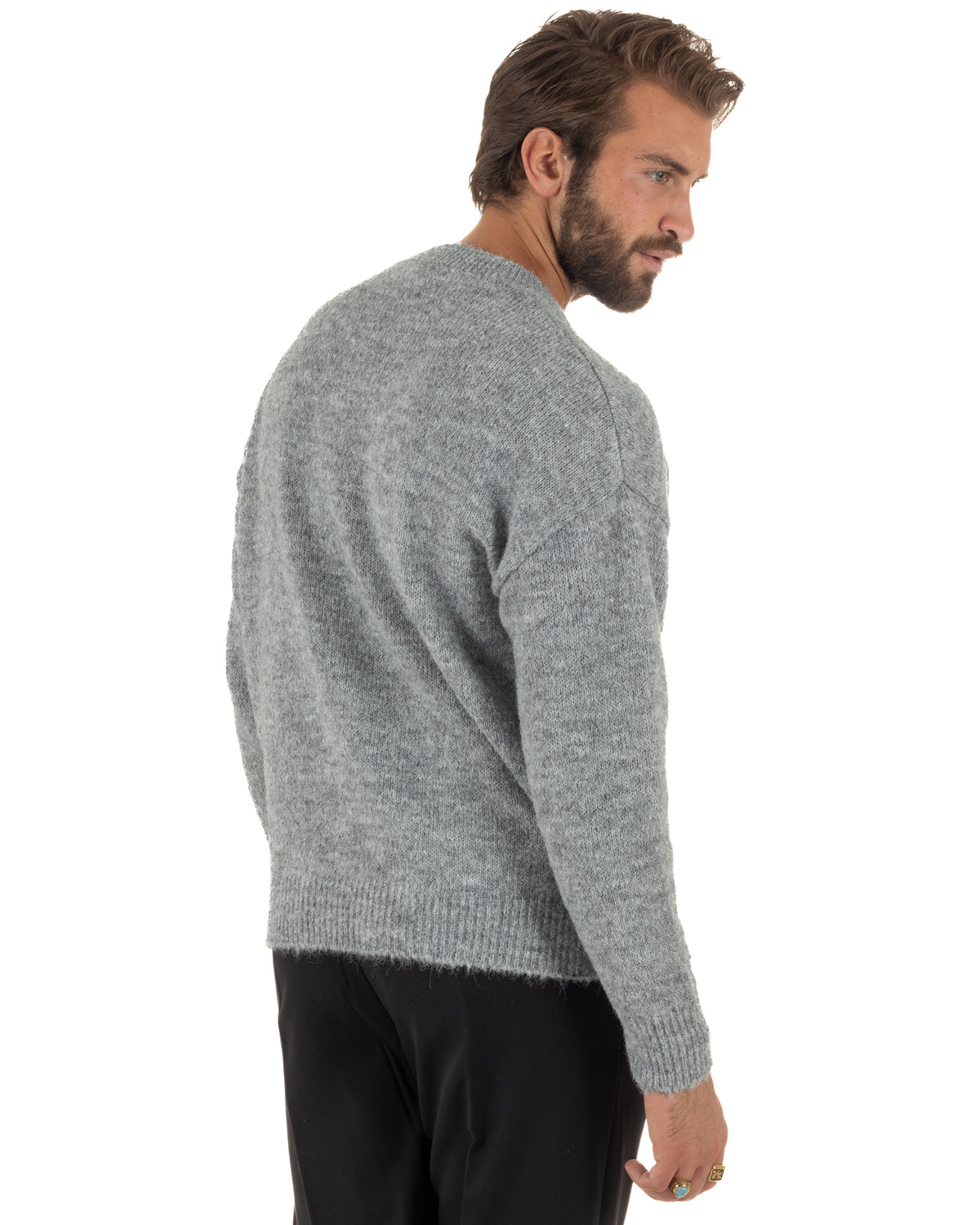 Maglioncino uomo girocollo maglia lana mohair morbida spalle scese grigio GIOSAL-M3172A
