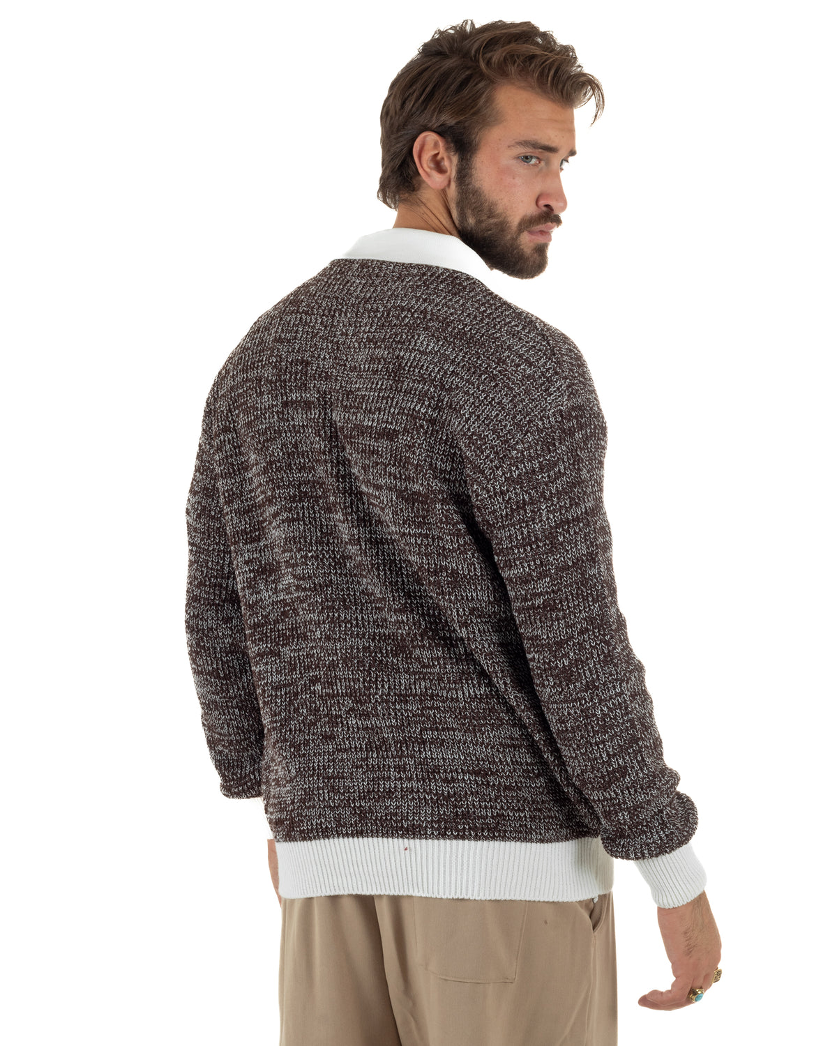 Polo lana uomo maglia mélange colletto aperto derby marrone GIOSAL-M3173A