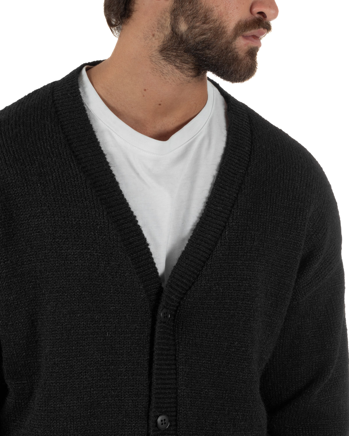 Cardigan lana mohair uomo maglia boxy fit morbido scollo a V bottoni nero GIOSAL-M3174A