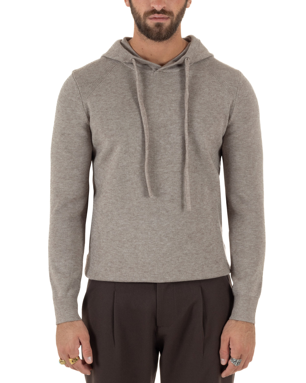 Maglioncino uomo maglia mélange con cappuccio coulisse beige GIOSAL-M3176A