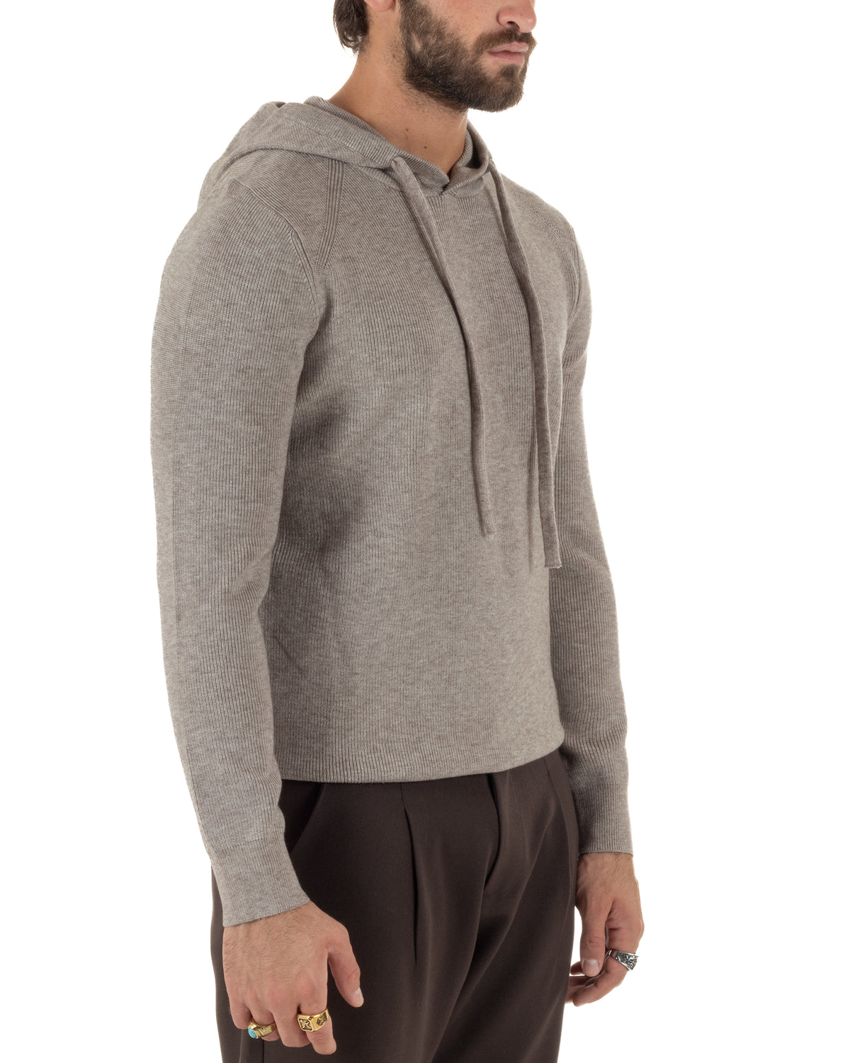 Maglioncino uomo maglia mélange con cappuccio coulisse beige GIOSAL-M3176A