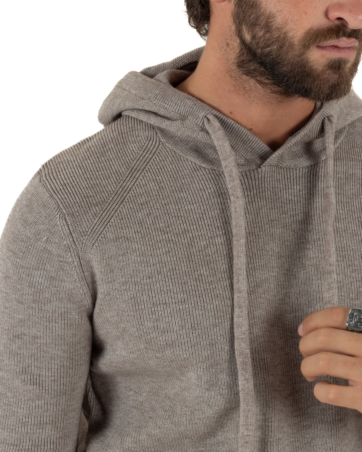 Maglioncino uomo maglia mélange con cappuccio coulisse beige GIOSAL-M3176A