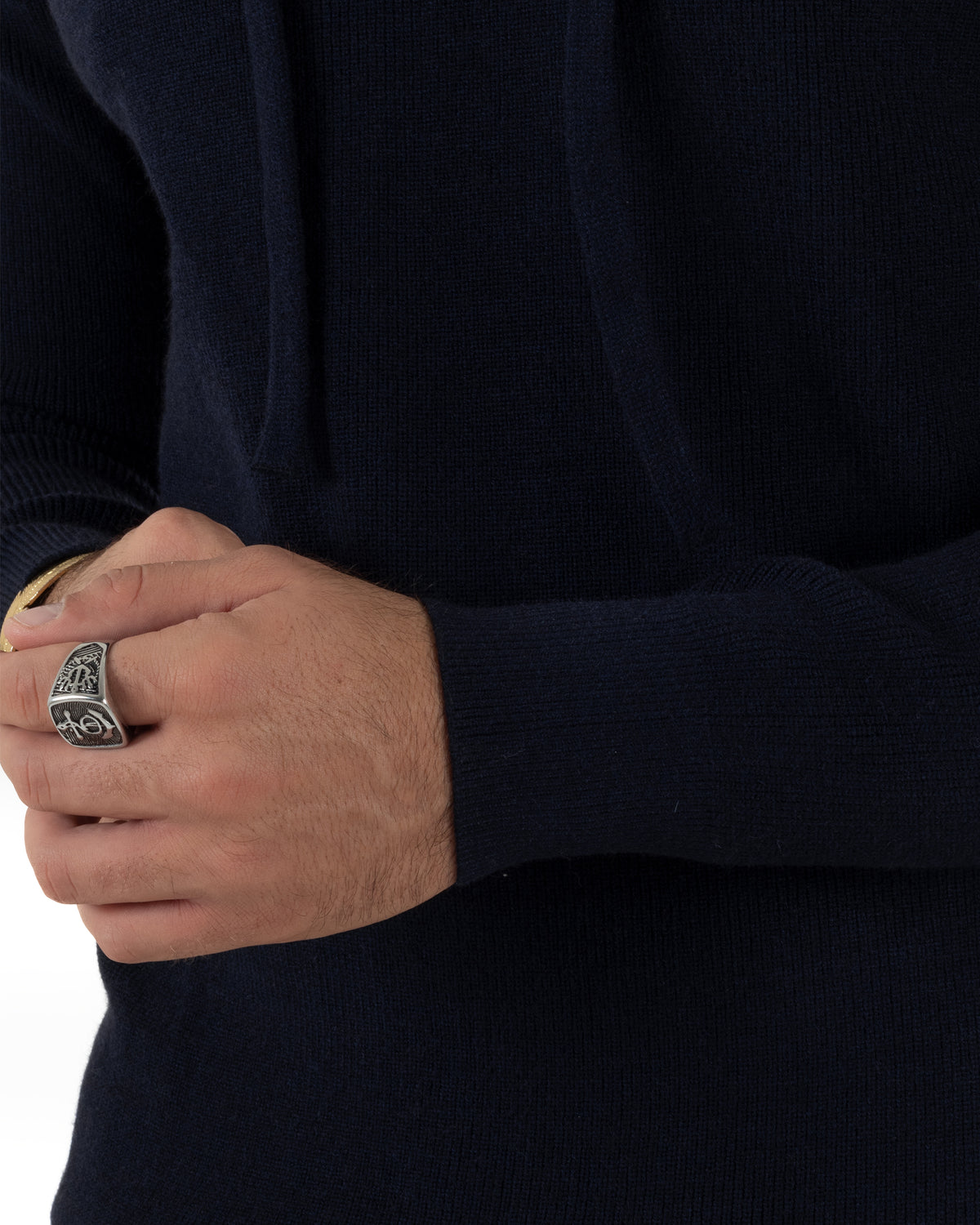 Maglioncino uomo maglia mélange con cappuccio coulisse blu GIOSAL-M3177A