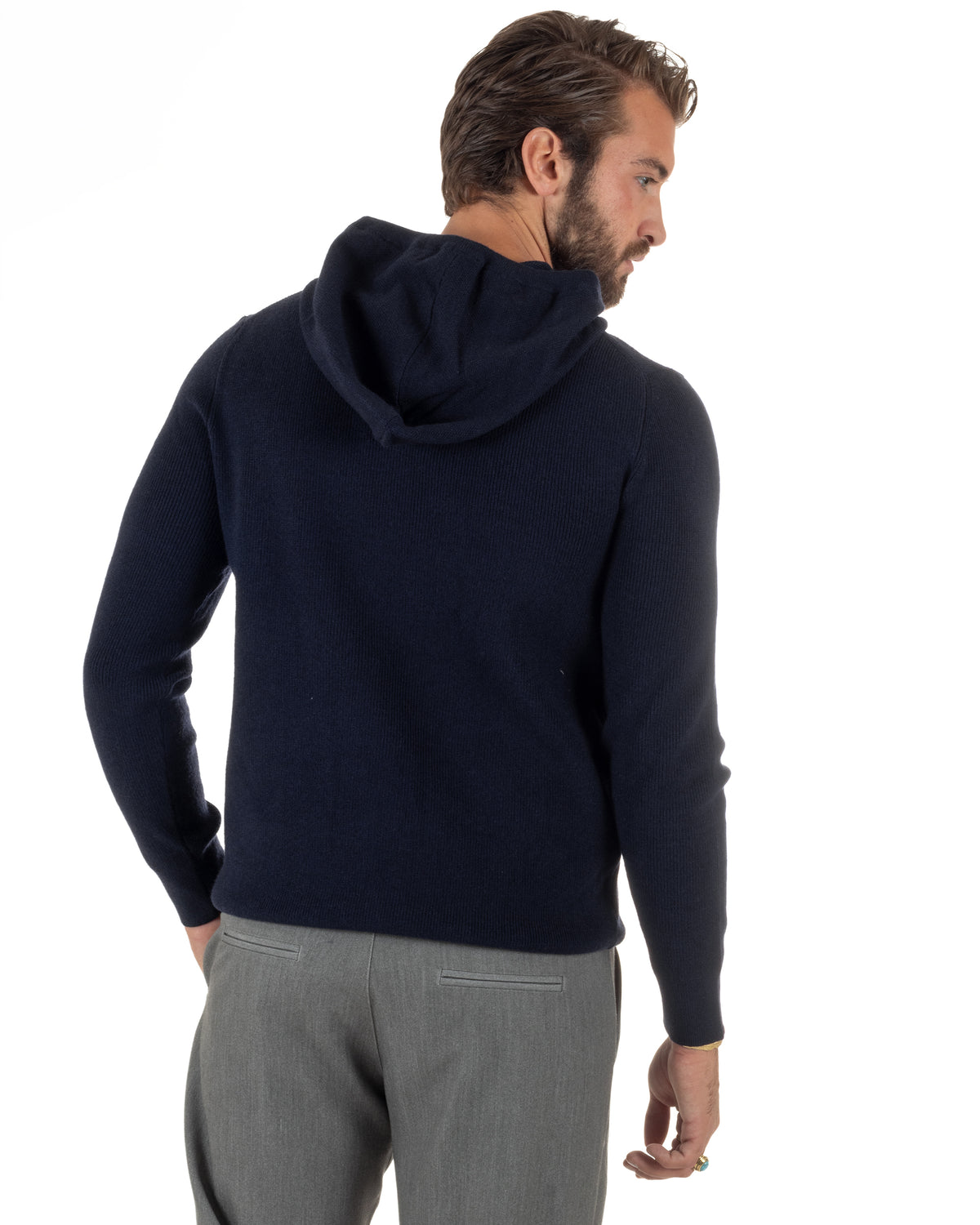 Maglioncino uomo maglia mélange con cappuccio coulisse blu GIOSAL-M3177A