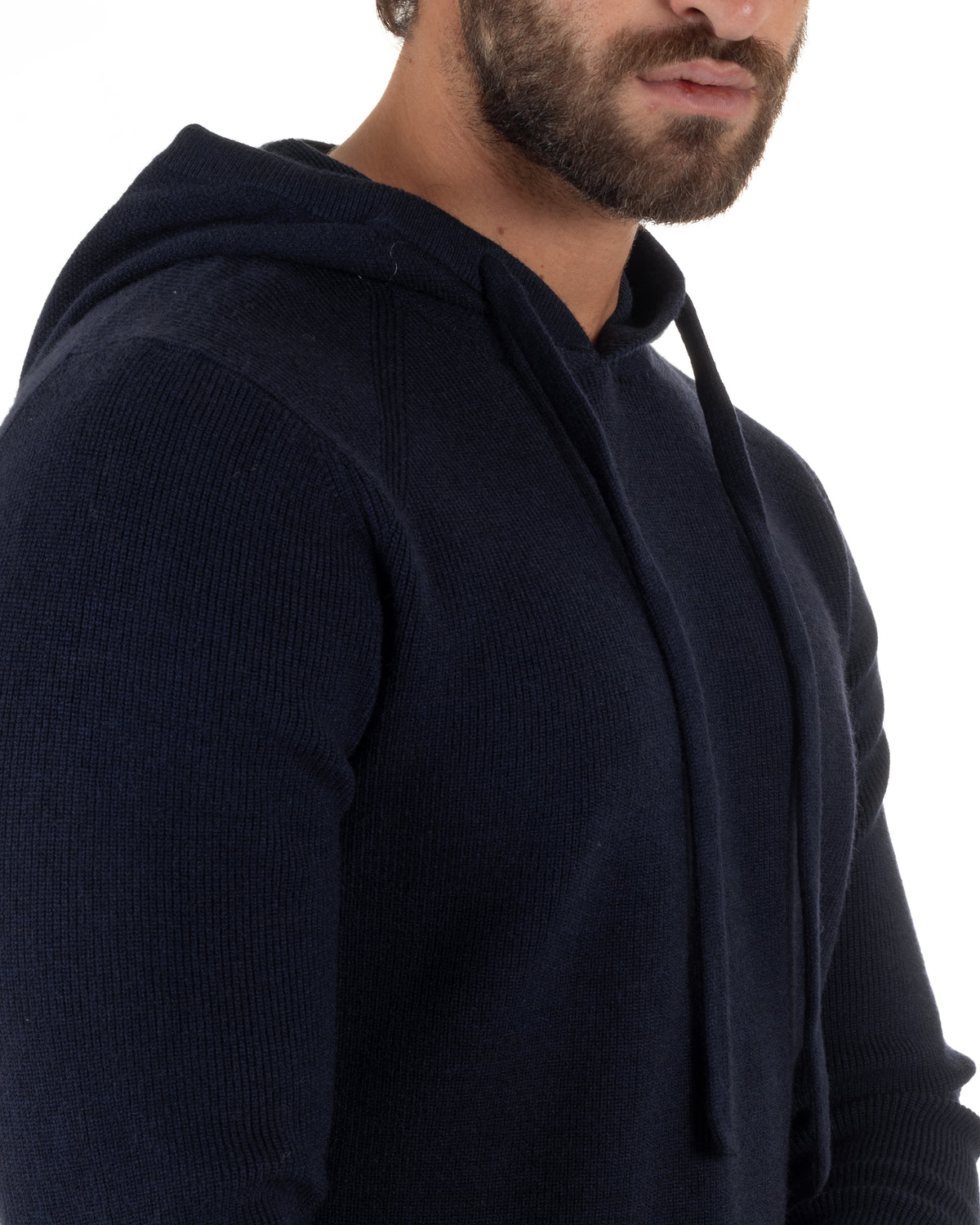 Maglioncino uomo maglia mélange con cappuccio coulisse blu GIOSAL-M3177A