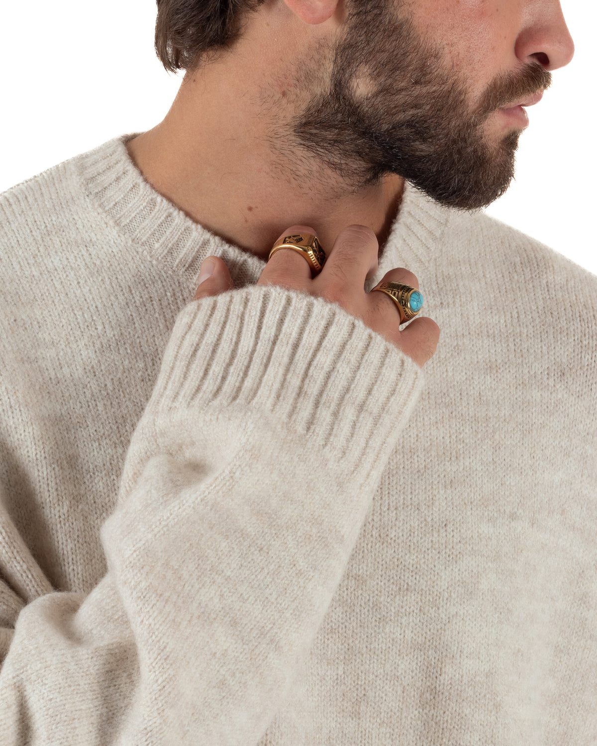 Maglioncino lana mohair uomo girocollo maglia boxy fit morbido beige BlackSunday-M3193A