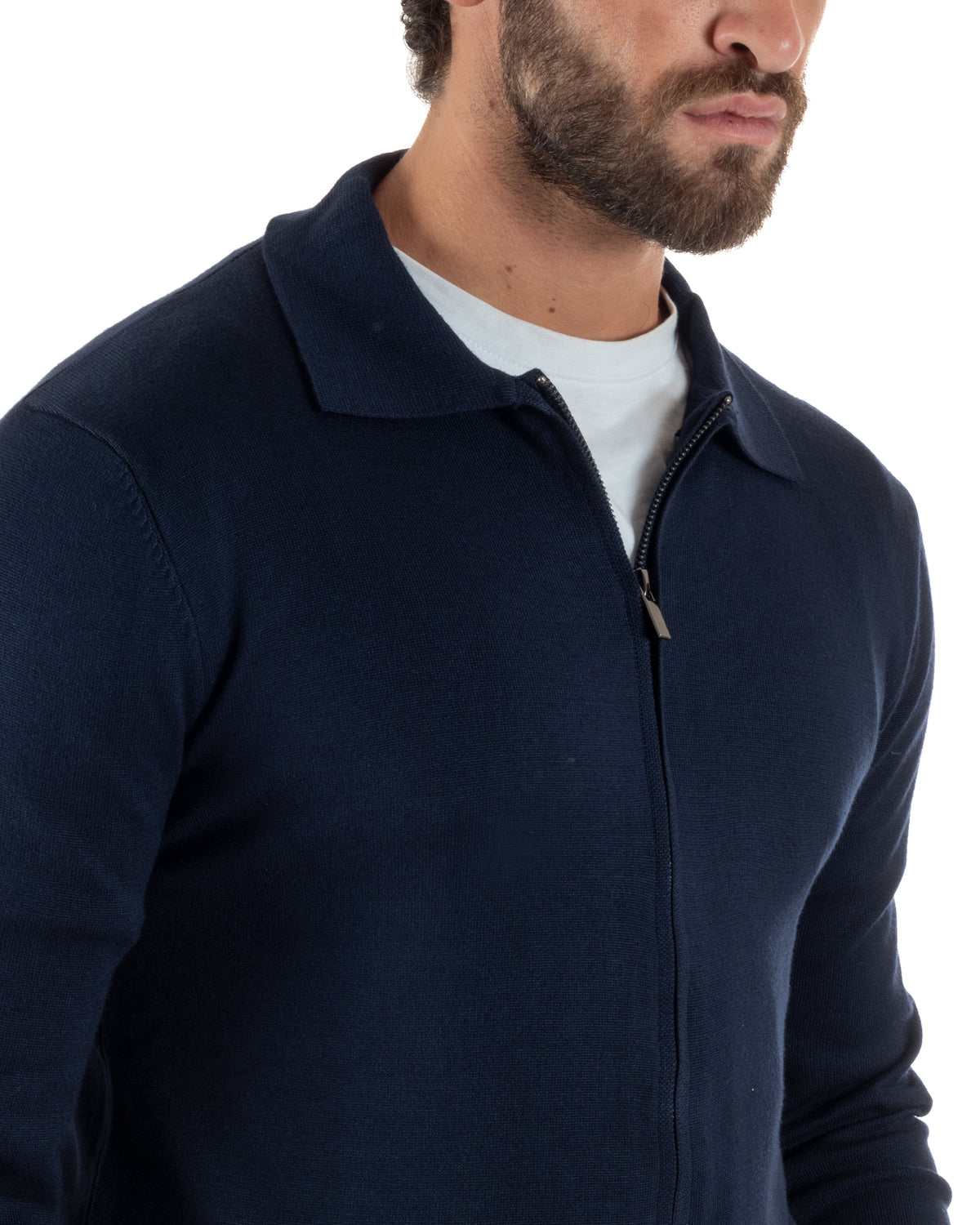 Polo uomo maglia rasata cardigan colletto full zip blu GIOSAL-M3198A
