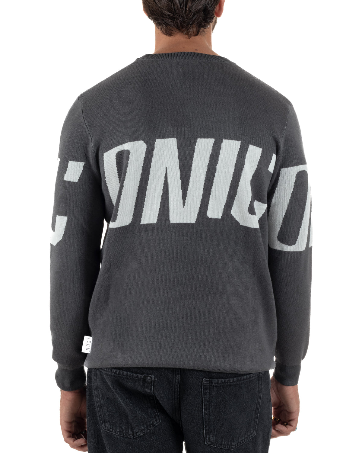 Maglione uomo girocollo maglia stripe con logo grigio ICON-IUM004