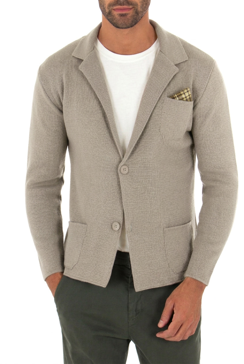 Cardigan uomo giacca con bottoni maglia pochette invernale casual fango GIOSAL-M3217A
