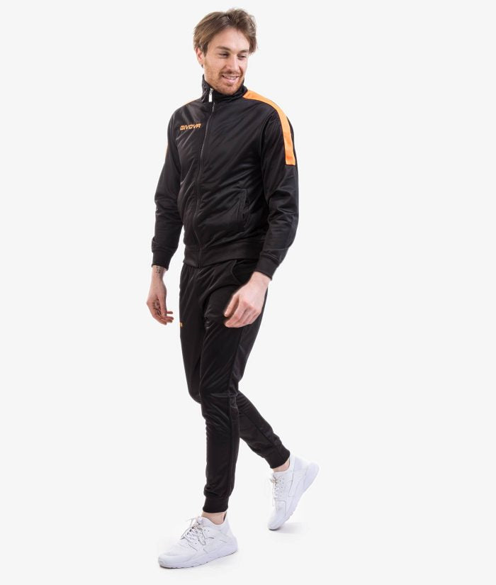 Tuta GIVOVA REVOLUTION NERO ARANCIO FLUO Triacetato Set Unisex Sportivo Felpa Con Zip Pantaloni Tracksuit Da Ginnastica GIOSAL