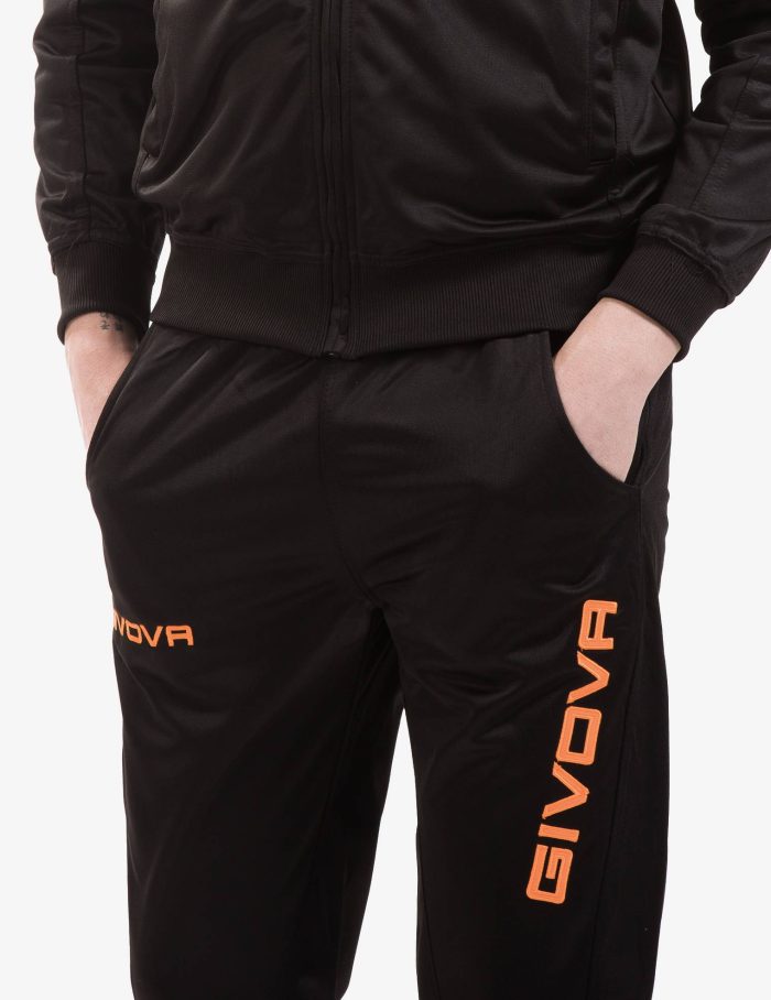 Tuta GIVOVA VISA NERO ARANCIO FLUO Triacetato Set Unisex Sportivo Da Ginnastica Felpa Con Zip Pantaloni Tracksuit GIOSAL