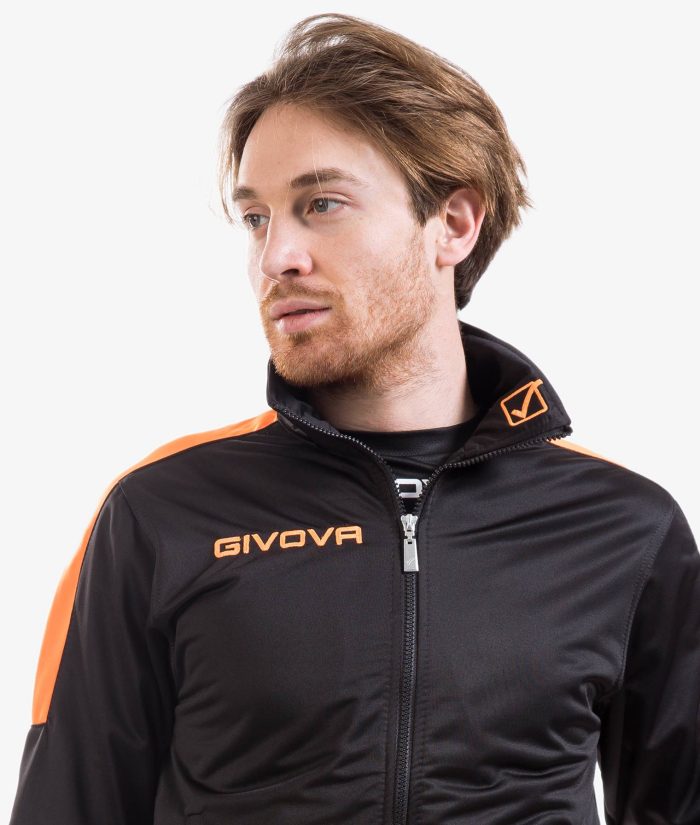 Tuta GIVOVA REVOLUTION NERO ARANCIO FLUO Triacetato Set Unisex Sportivo Felpa Con Zip Pantaloni Tracksuit Da Ginnastica GIOSAL