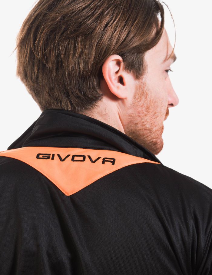 Tuta GIVOVA VISA NERO ARANCIO FLUO Triacetato Set Unisex Sportivo Da Ginnastica Felpa Con Zip Pantaloni Tracksuit GIOSAL