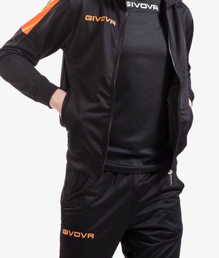 Tuta GIVOVA REVOLUTION NERO ARANCIO FLUO Triacetato Set Unisex Sportivo Felpa Con Zip Pantaloni Tracksuit Da Ginnastica GIOSAL