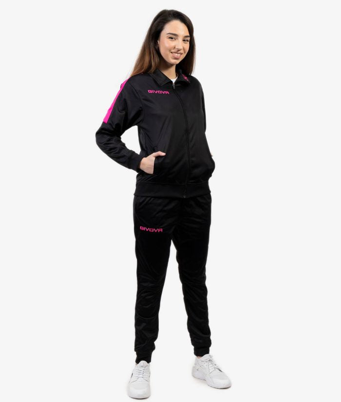 Tuta GIVOVA REVOLUTION NERO FUXIA FLUO Triacetato Set Unisex Sportivo Felpa Con Zip Pantaloni Tracksuit Da Ginnastica GIOSAL