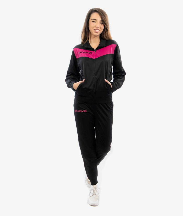 Tuta GIVOVA VISA NERO FUXIA FLUO Triacetato Set Unisex Sportivo Da Ginnastica Felpa Con Zip Pantaloni Tracksuit GIOSAL