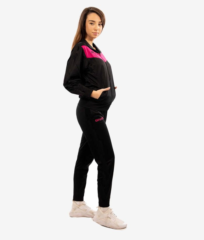 Tuta GIVOVA VISA NERO FUXIA FLUO Triacetato Set Unisex Sportivo Da Ginnastica Felpa Con Zip Pantaloni Tracksuit GIOSAL