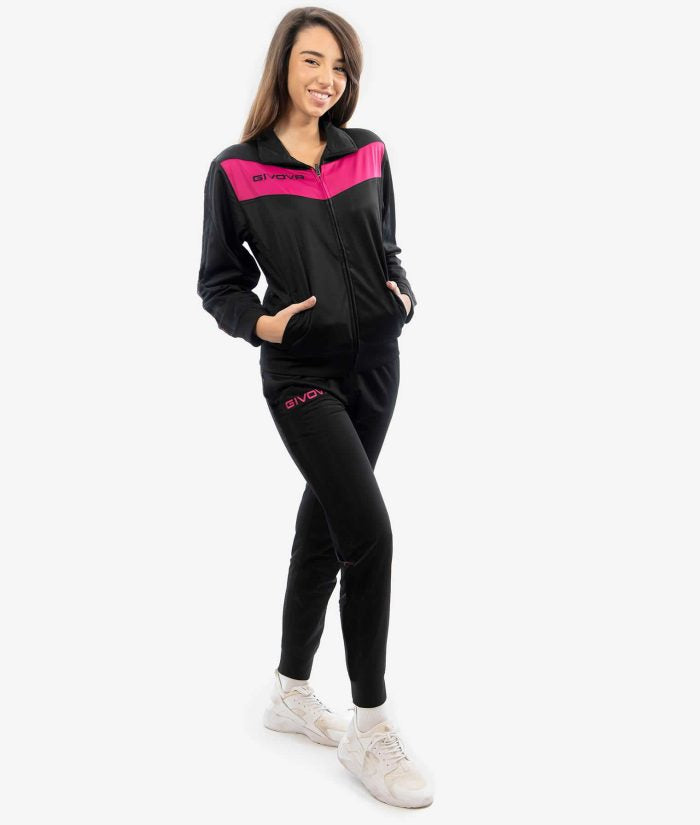 Tuta GIVOVA VISA NERO FUXIA FLUO Triacetato Set Unisex Sportivo Da Ginnastica Felpa Con Zip Pantaloni Tracksuit GIOSAL