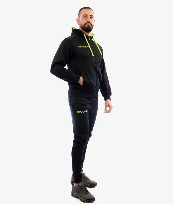 Tuta GIVOVA KING 4 SEASON NERO GIALLO FLUO Set Unisex Sportivo Felpa Con Zip Con Capuccio Pantaloni Da Ginnastica Tracksuit GIOSAL