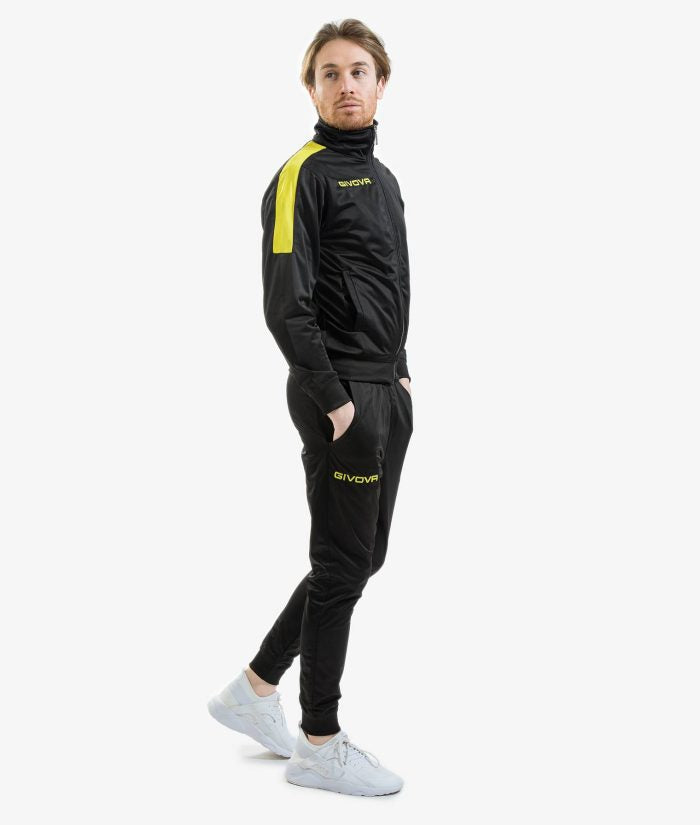 Tuta GIVOVA REVOLUTION NERO GIALLO Triacetato Set Unisex Sportivo Felpa Con Zip Pantaloni Tracksuit Da Ginnastica GIOSAL