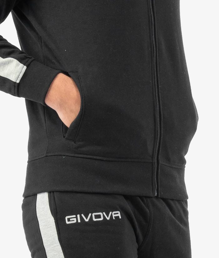 Tuta GIVOVA REVOLUTION NERO GRIGIO Felpa Garzata Set Unisex Sportivo Felpa Con Zip Pantaloni Tracksuit Da Ginnastica GIOSAL