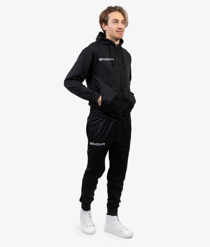 Tuta GIVOVA KING 4 SEASON NERO Set Unisex Sportivo Felpa Con Zip Con Capuccio Pantaloni Da Ginnastica Tracksuit GIOSAL