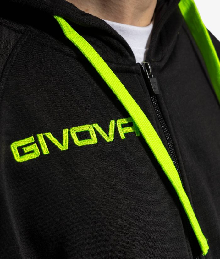 Tuta GIVOVA KING NERO VERDE FLUO Felpa Set Unisex Sportivo Bicolore Felpa Con Zip Con Capuccio Pantaloni Da Ginnastica Tracksuit GIOSAL