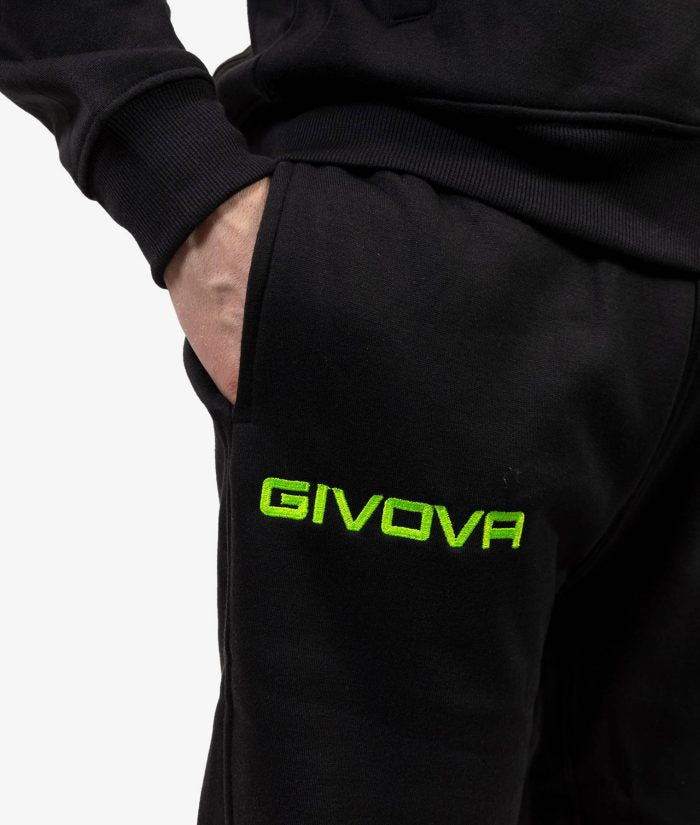 Tuta GIVOVA KING NERO VERDE FLUO Felpa Set Unisex Sportivo Bicolore Felpa Con Zip Con Capuccio Pantaloni Da Ginnastica Tracksuit GIOSAL