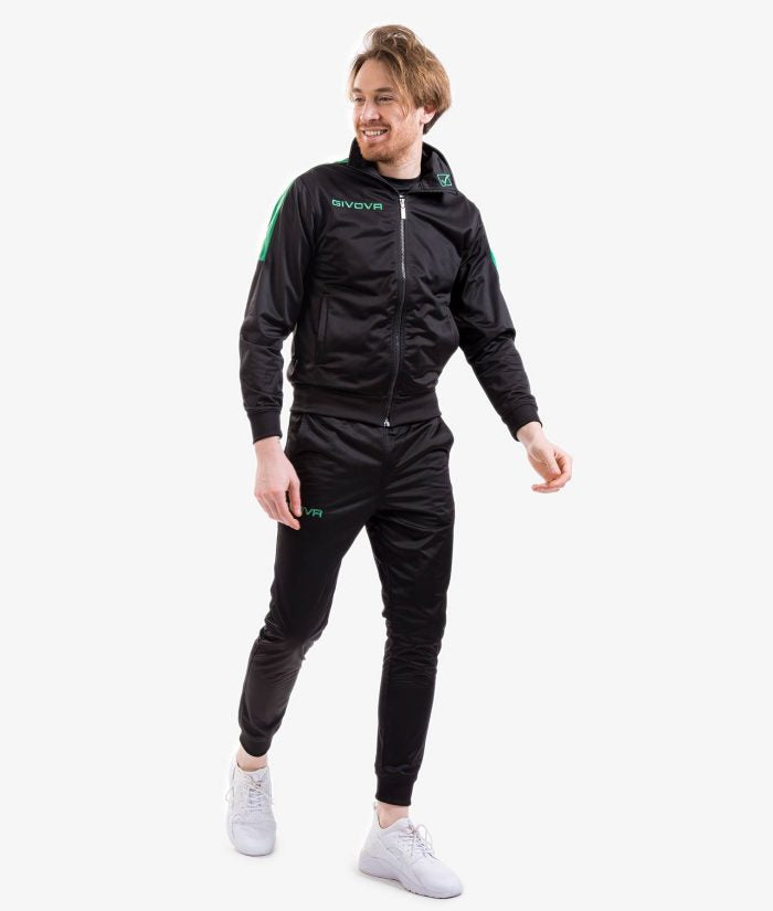 Tuta GIVOVA REVOLUTION NERO VERDE Triacetato Set Unisex Sportivo Felpa Con Zip Pantaloni Tracksuit Da Ginnastica GIOSAL