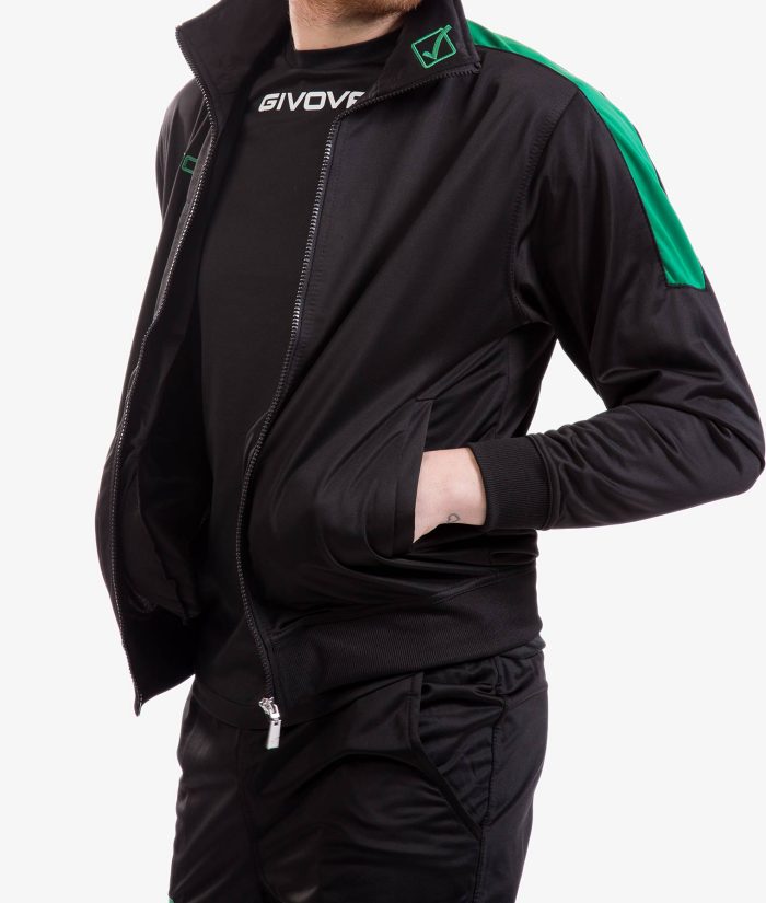 Tuta GIVOVA REVOLUTION NERO VERDE Triacetato Set Unisex Sportivo Felpa Con Zip Pantaloni Tracksuit Da Ginnastica GIOSAL