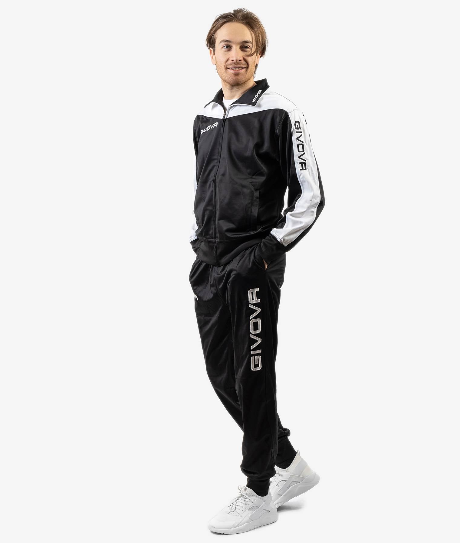 Tuta GIVOVA ROMA NERO BIANCO Triacetato Set Unisex Sportivo Da Ginnastica Felpa Con Zip Pantaloni Tracksuit GIOSAL