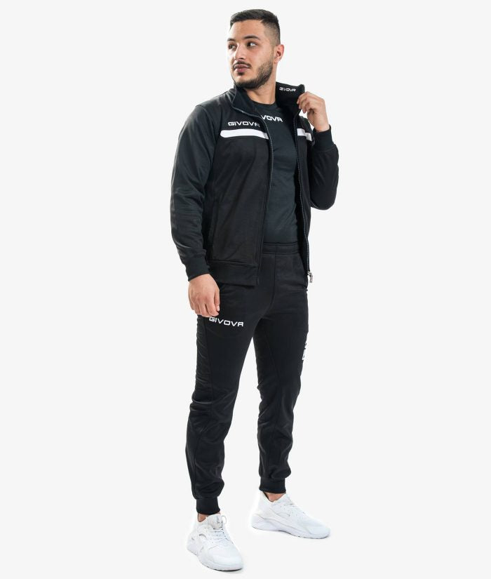 Tuta GIVOVA ONE FULL ZIP NERO BIANCO Set Unisex Sportivo Da Ginnastica Felpa Con Zip Pantaloni Tracksuit GIOSAL