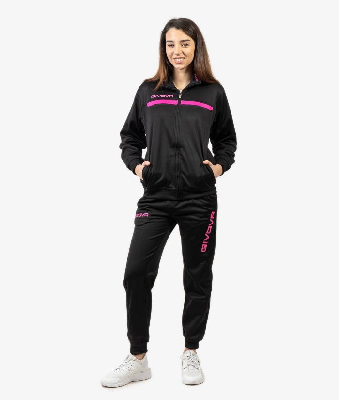 Tuta GIVOVA ONE FULL ZIP NERO FUXIA Set Unisex Sportivo Da Ginnastica Felpa Con Zip Pantaloni Tracksuit GIOSAL