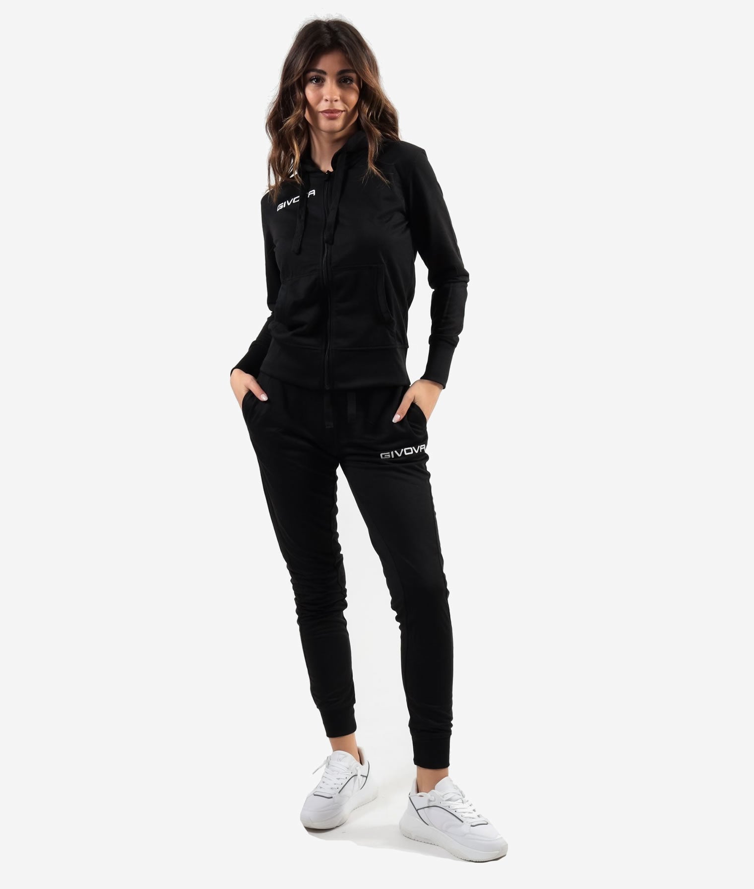 Tuta GIVOVA KING DONNA NERO Cotone Terry Set Unisex Sportivo Felpa Con Capuccio Pantaloni Da Ginnastica Tracksuit GIOSAL