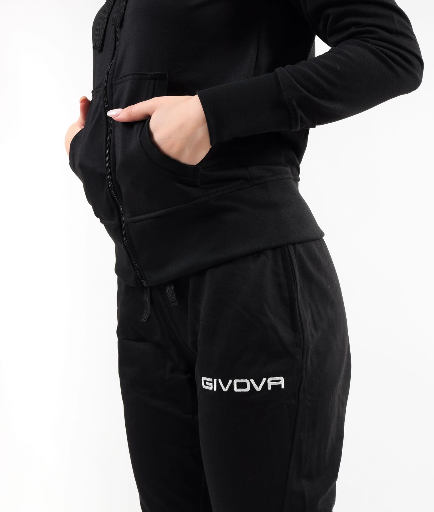 Tuta GIVOVA KING DONNA NERO Cotone Terry Set Unisex Sportivo Felpa Con Capuccio Pantaloni Da Ginnastica Tracksuit GIOSAL