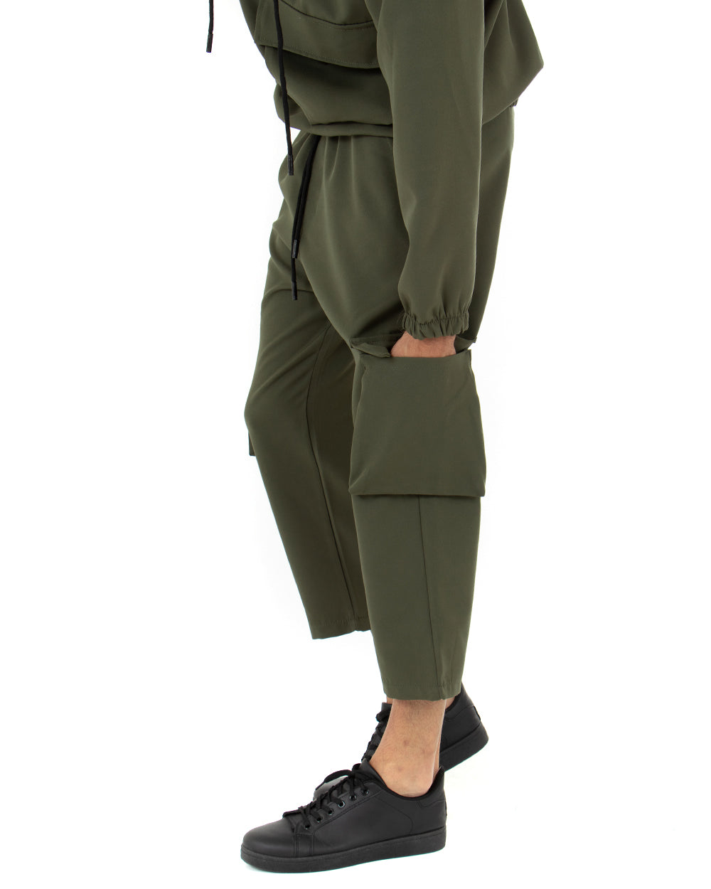 Complete Men's Tracksuit Viscose Green Relaxed Fit Hooded Sweatshirt Cargo Pants GIOSAL-OU1844A