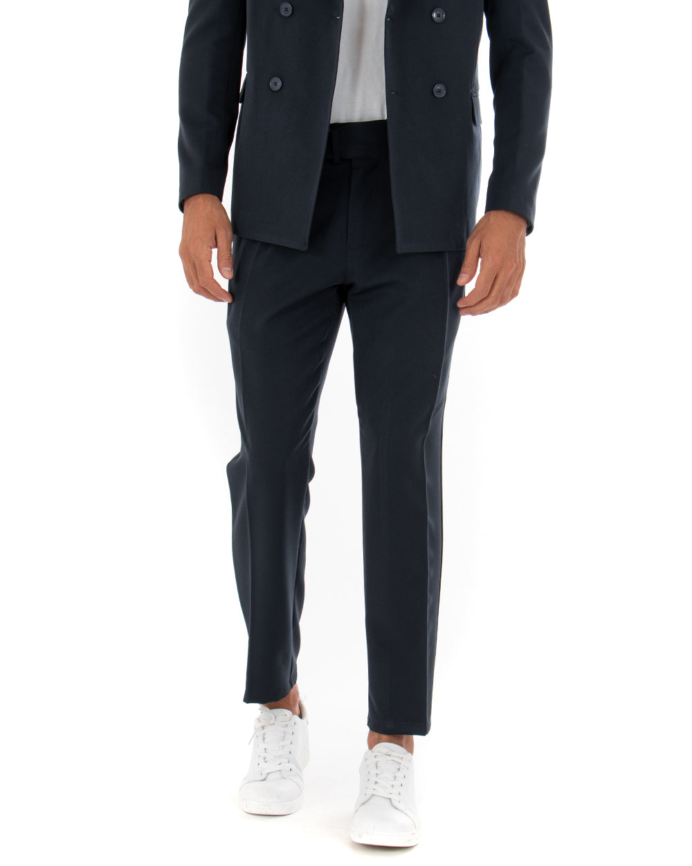 Double-Breasted Men's Suit Blue Viscose Tailored Jacket Trousers Elegant Casual GIOSAL-OU2084A