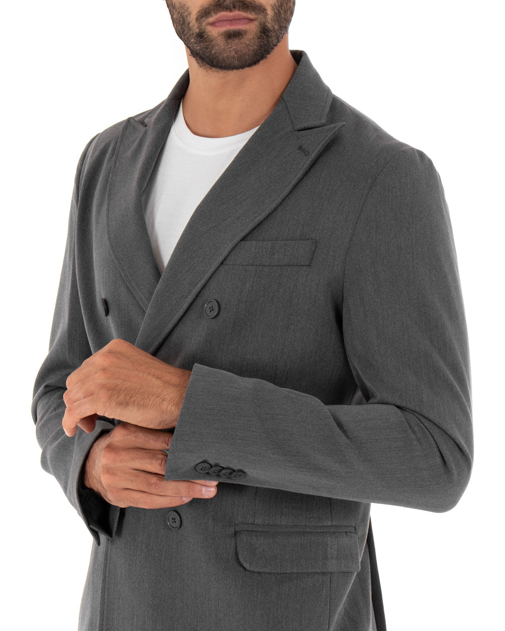 Double-breasted Men's Suit Gray Viscose Tailored Jacket Trousers Elegant Casual GIOSAL-OU2086A