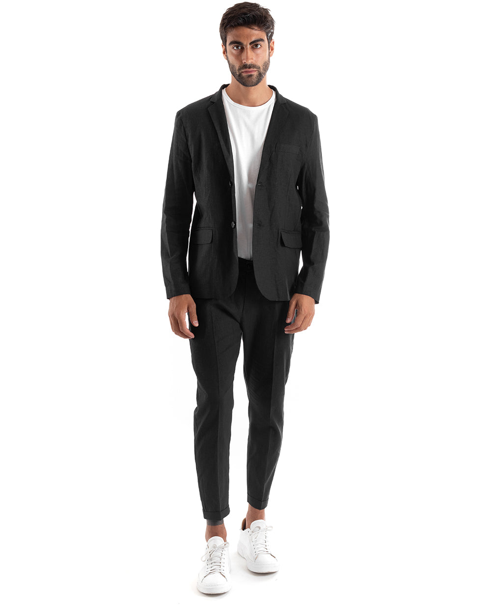 Single Breasted Men's Suit Linen Suit Suit Jacket Trousers Black Sporty Elegant Ceremony GIOSAL-OU2136A