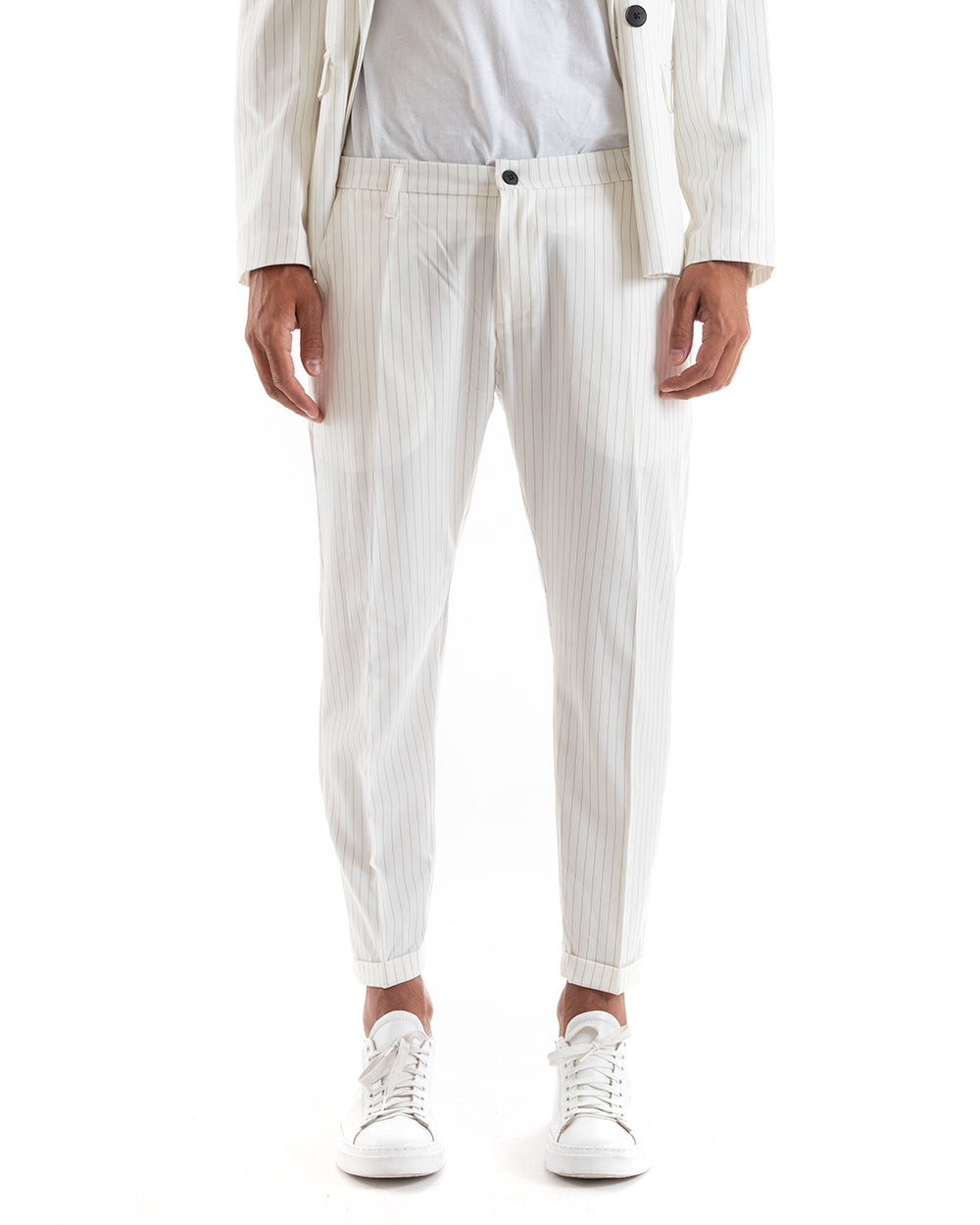 Double-breasted Men's Suit Viscose Suit Jacket Trousers White Pinstripe Striped Elegant Ceremony GIOSAL-OU2139A