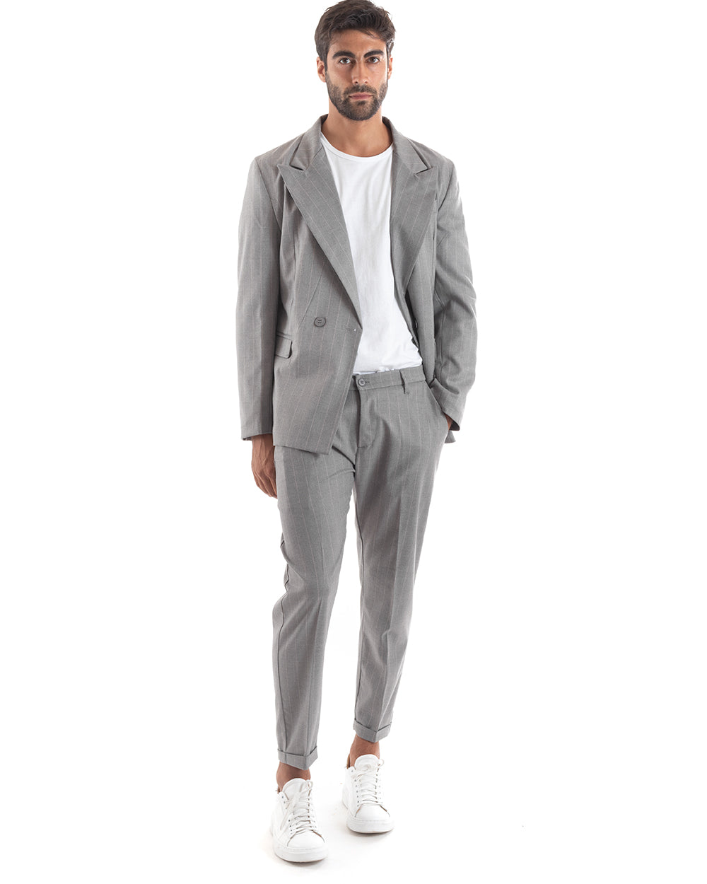 Double-Breasted Men's Suit Viscose Suit Jacket Trousers Gray Elegant Ceremony GIOSAL-OU2153A