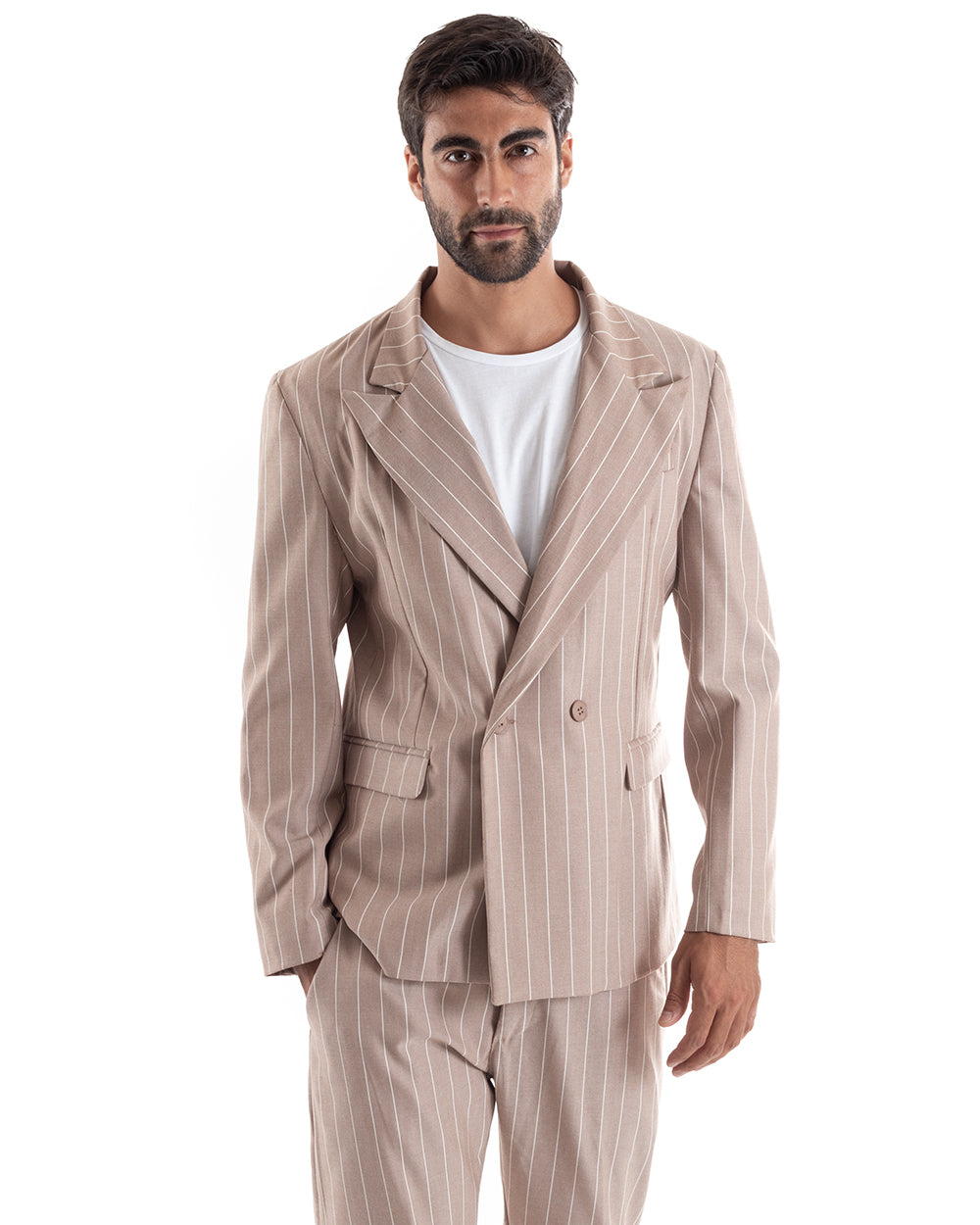 Double-Breasted Men's Suit Viscose Suit Jacket Trousers Camel Elegant Ceremony GIOSAL-OU2155A