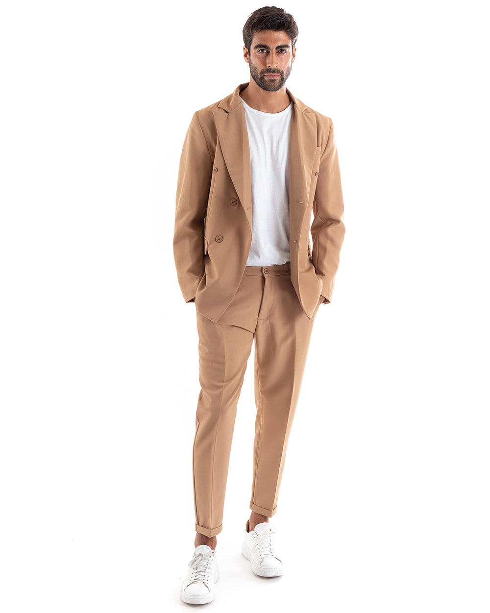 Double-Breasted Men's Suit Viscose Suit Jacket Trousers Camel Elegant Sporty Ceremony GIOSAL-OU2158A