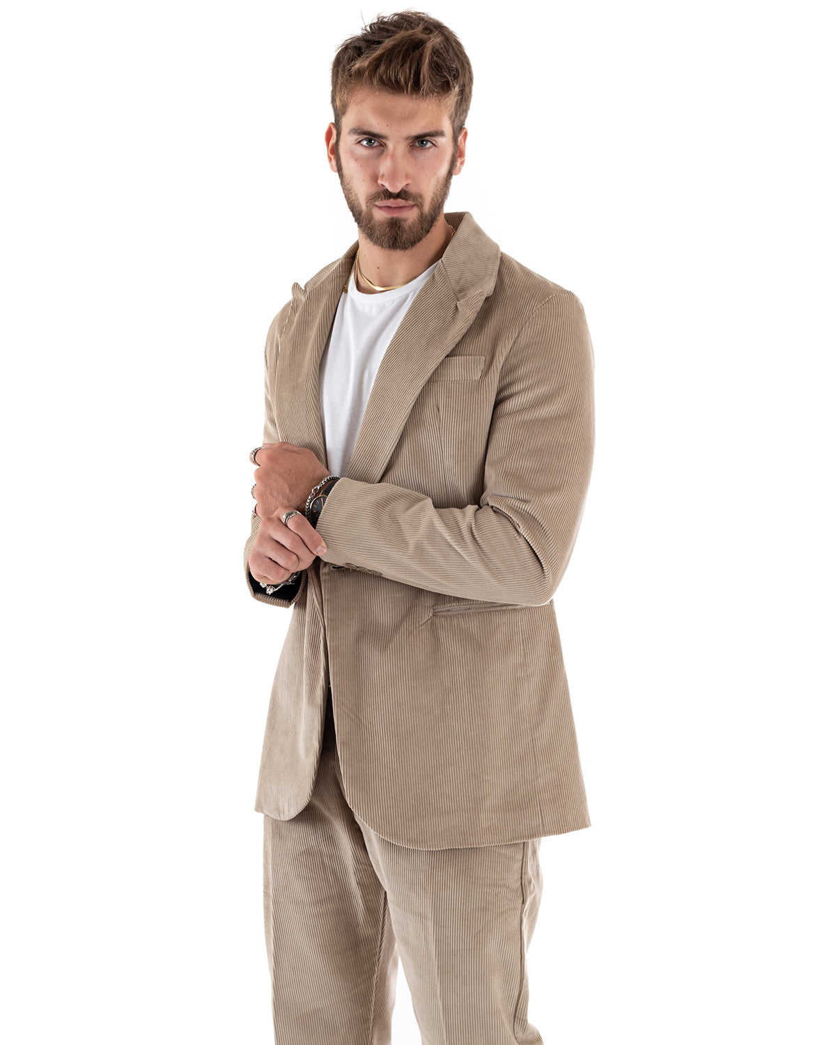 Single Breasted Men's Suit Velvet Suit Jacket Trousers Beige Elegant Ceremony GIOSAL-OU2186A