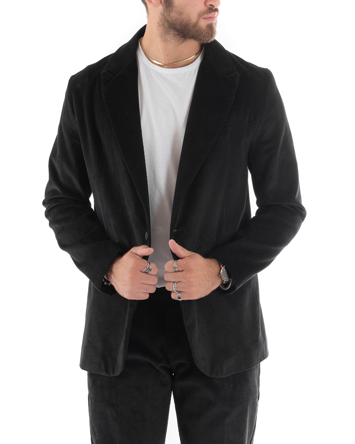 Single Breasted Men's Suit Velvet Suit Jacket Pants Black Elegant Ceremony GIOSAL-OU2187A