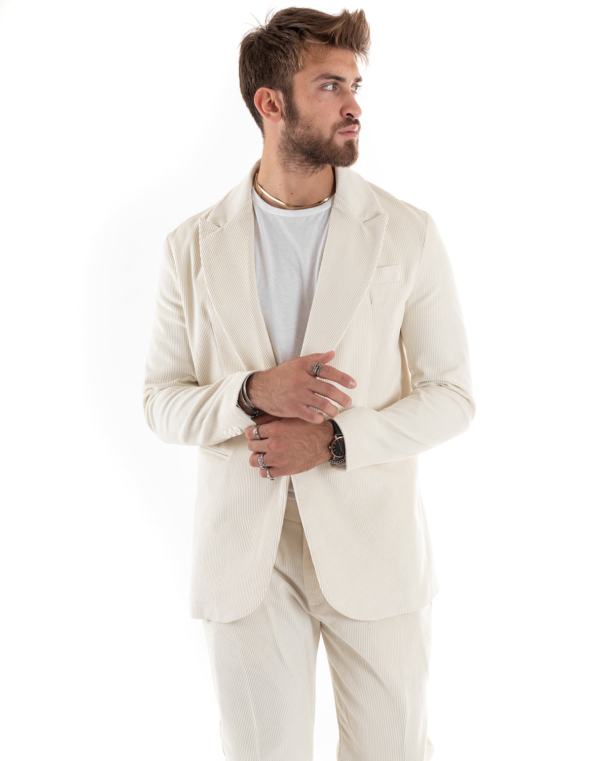 Single Breasted Men's Suit Velvet Suit Suit Jacket Pants Cream Elegant Ceremony GIOSAL-OU2189A